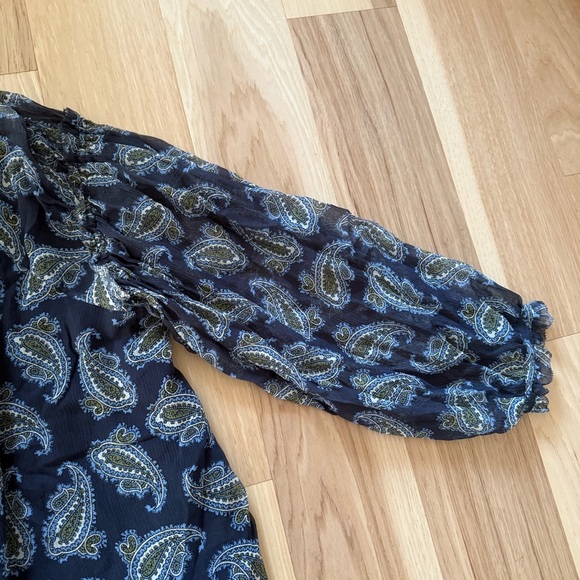 Unsubscribe Blue Paisley Women's Top 100% Silk Long Sleeve Size 12 - Picture 7 of 15